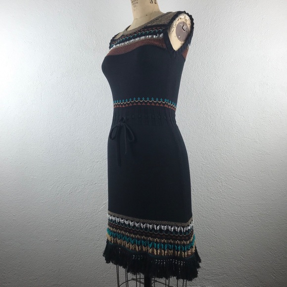 Nanette Lepore l XS Retro Fair Isle Nordic Stretch Knit Fringe Hem Sweater Dress - Picture 6 of 14